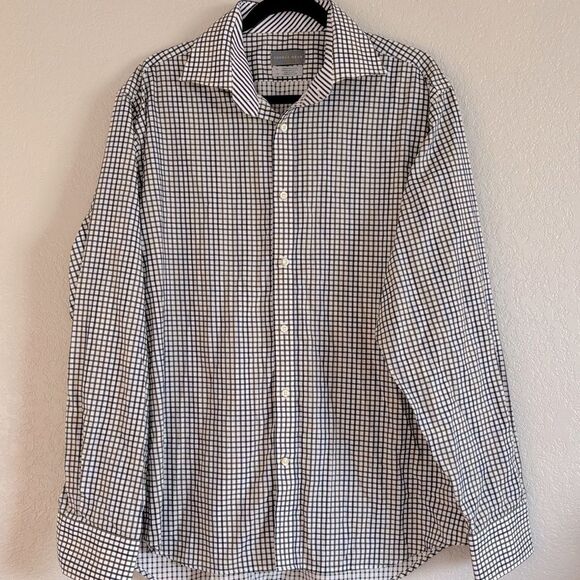 Other - Thomas Dean 100% Cotton Button  Down Plaid Dress Shirt Mens XL